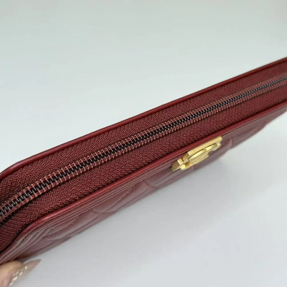 Chanel Dark Red Boy Wallet with Box Quilted Design & Gold Hardware